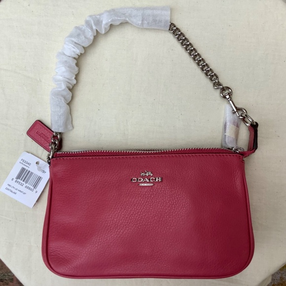 Coach Nolita 19 Leather Pouch Wristlet Strawberry with Silver Chain Hand… - Picture 8 of 13